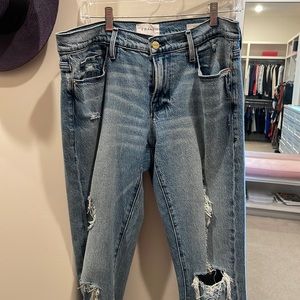Frame Le Garçon size 29 distressed denim with cuff.